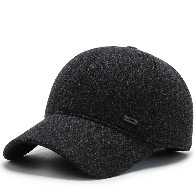 Middle-aged Fleece Baseball Cap Warm Windproof Black