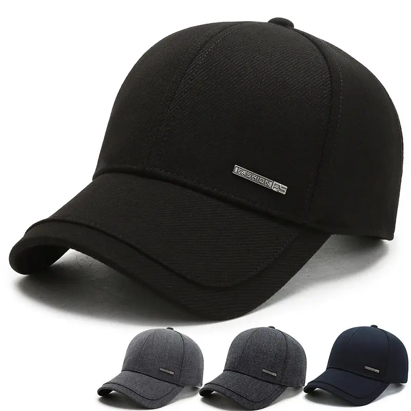 Men's Grey Cotton Peak Cap Winter Warm Outdoor - Image 4