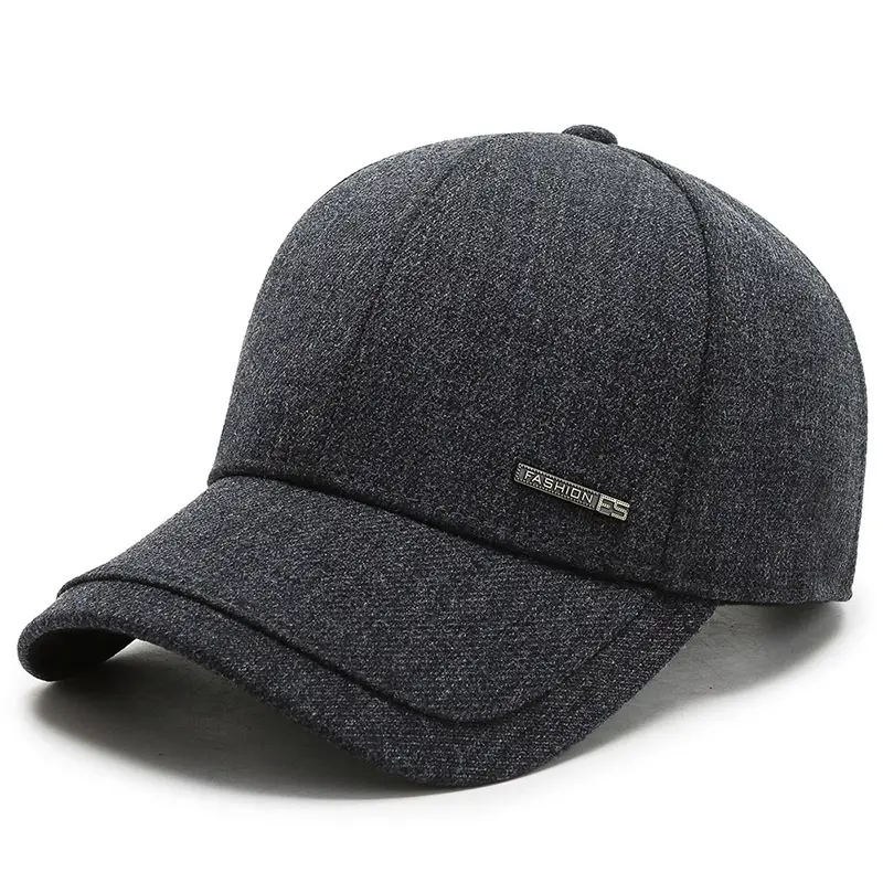 Men's Grey Cotton Peak Cap Winter Warm Outdoor - Image 2