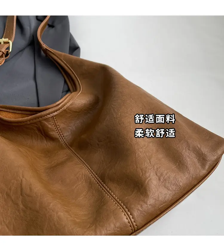 Women Retro Bucket Bag Brown Leather Large Capacity 2023 — feature 12