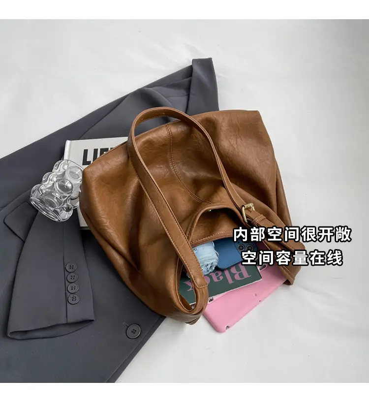 Women Retro Bucket Bag Brown Leather Large Capacity 2023 — feature 15