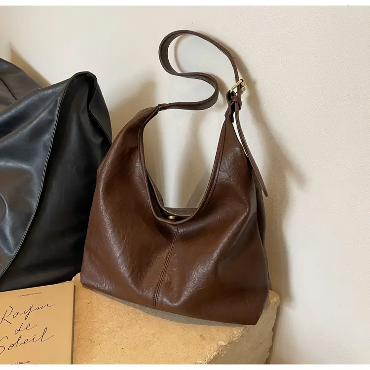 Women Retro Bucket Bag Brown Leather Large Capacity 2023 — feature 20