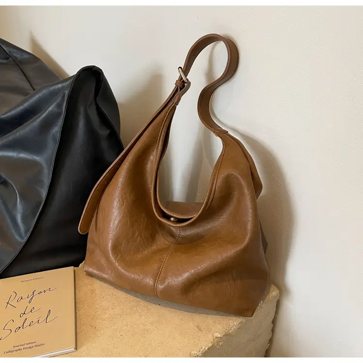 Women Retro Bucket Bag Brown Leather Large Capacity 2023 — feature 22