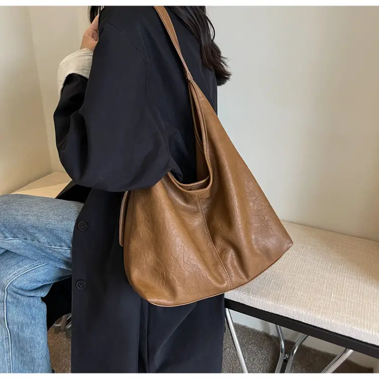Women Retro Bucket Bag Brown Leather Large Capacity 2023 — feature 29