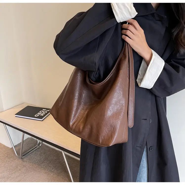Women Retro Bucket Bag Brown Leather Large Capacity 2023 — feature 31