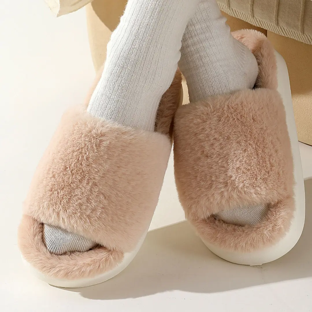 Fairy style thick-soled eva plush slippers women's outer wear 2022 autumn new plush home one-word cotton slippers - Image 7