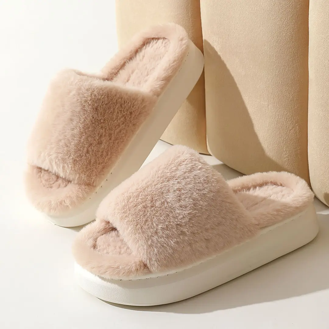 Fairy style thick-soled eva plush slippers women's outer wear 2022 autumn new plush home one-word cotton slippers - Image 8
