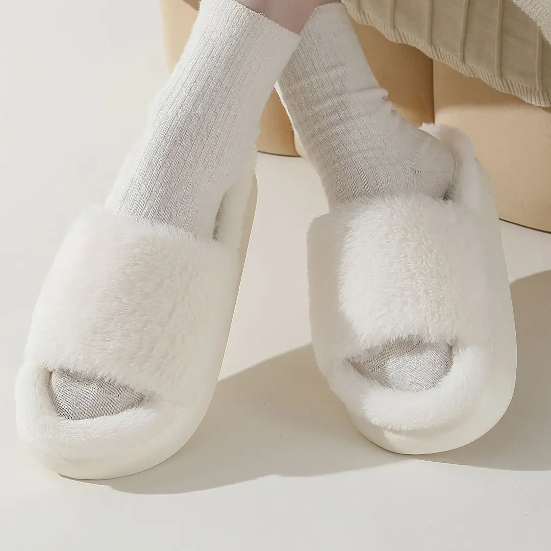 Fairy style thick-soled eva plush slippers women's outer wear 2022 autumn new plush home one-word cotton slippers - Image 9