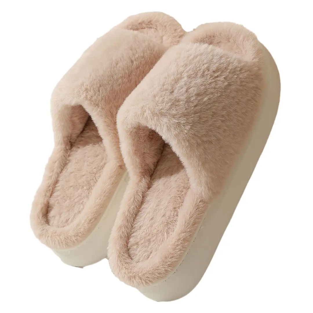 Fairy style thick-soled eva plush slippers women's outer wear 2022 autumn new plush home one-word cotton slippers - Image 10