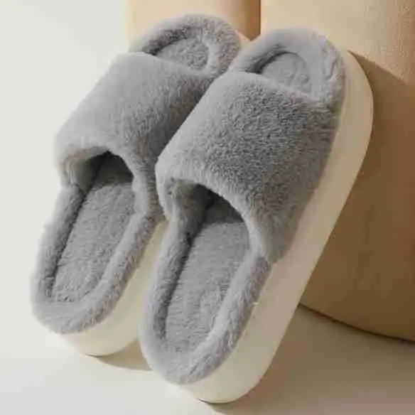 Fairy style thick-soled eva plush slippers women's outer wear 2022 autumn new plush home one-word cotton slippers — feature 10