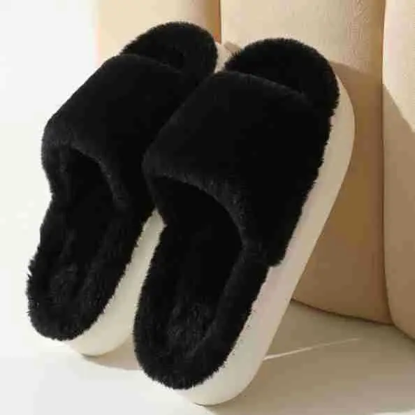 Fairy style thick-soled eva plush slippers women's outer wear 2022 autumn new plush home one-word cotton slippers — feature 11
