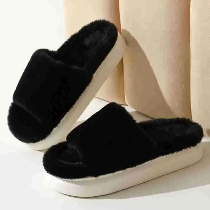 Fairy style thick-soled eva plush slippers women's outer wear 2022 autumn new plush home one-word cotton slippers — feature 12