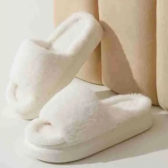 Fairy style thick-soled eva plush slippers women's outer wear 2022 autumn new plush home one-word cotton slippers — feature 13