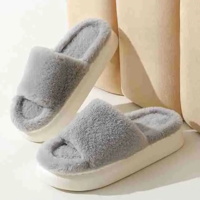 Fairy style thick-soled eva plush slippers women's outer wear 2022 autumn new plush home one-word cotton slippers — feature 15