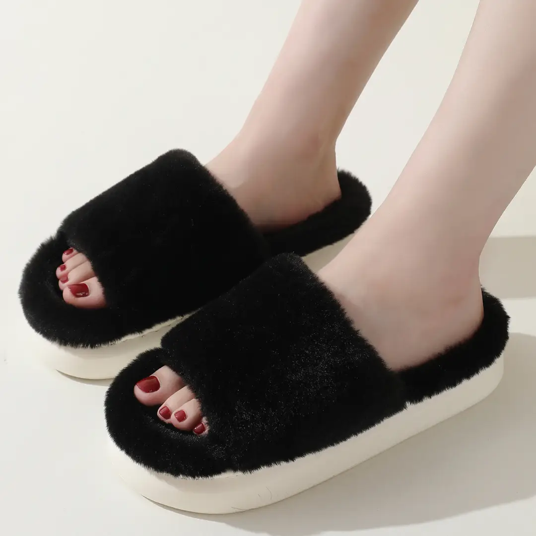 Fairy style thick-soled eva plush slippers women's outer wear 2022 autumn new plush home one-word cotton slippers — feature 16