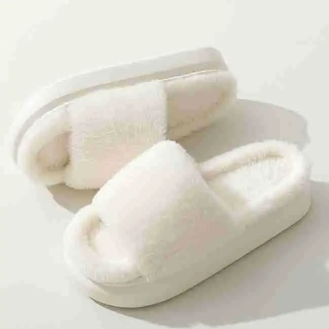 Fairy style thick-soled eva plush slippers women's outer wear 2022 autumn new plush home one-word cotton slippers — feature 17