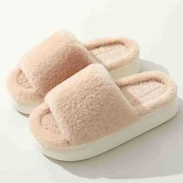 Fairy style thick-soled eva plush slippers women's outer wear 2022 autumn new plush home one-word cotton slippers — feature 19