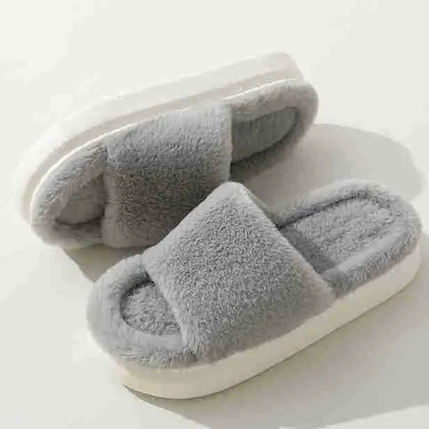 Fairy style thick-soled eva plush slippers women's outer wear 2022 autumn new plush home one-word cotton slippers — feature 20