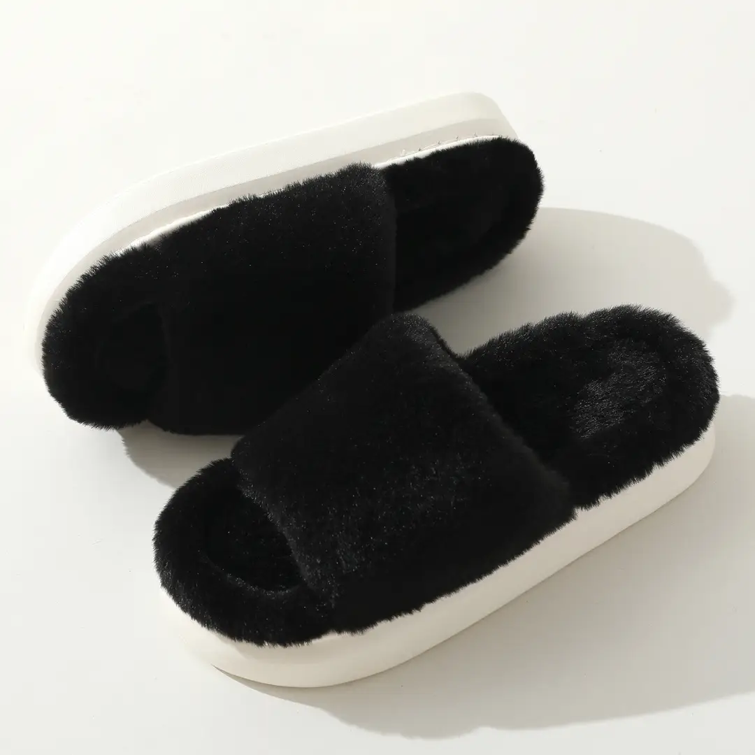 Fairy style thick-soled eva plush slippers women's outer wear 2022 autumn new plush home one-word cotton slippers — feature 22