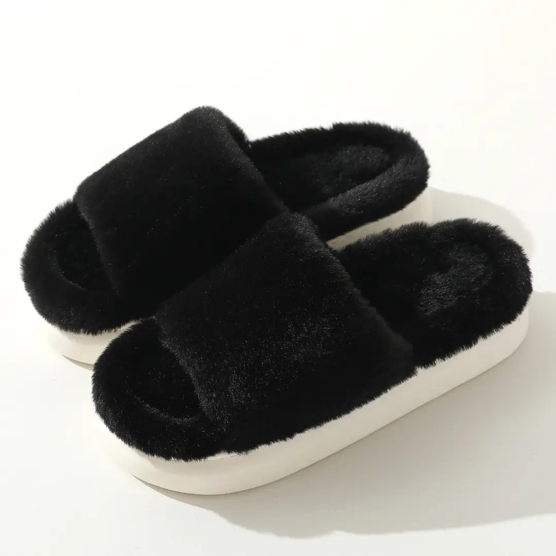 Fairy style thick-soled eva plush slippers women's outer wear 2022 autumn new plush home one-word cotton slippers — feature 23