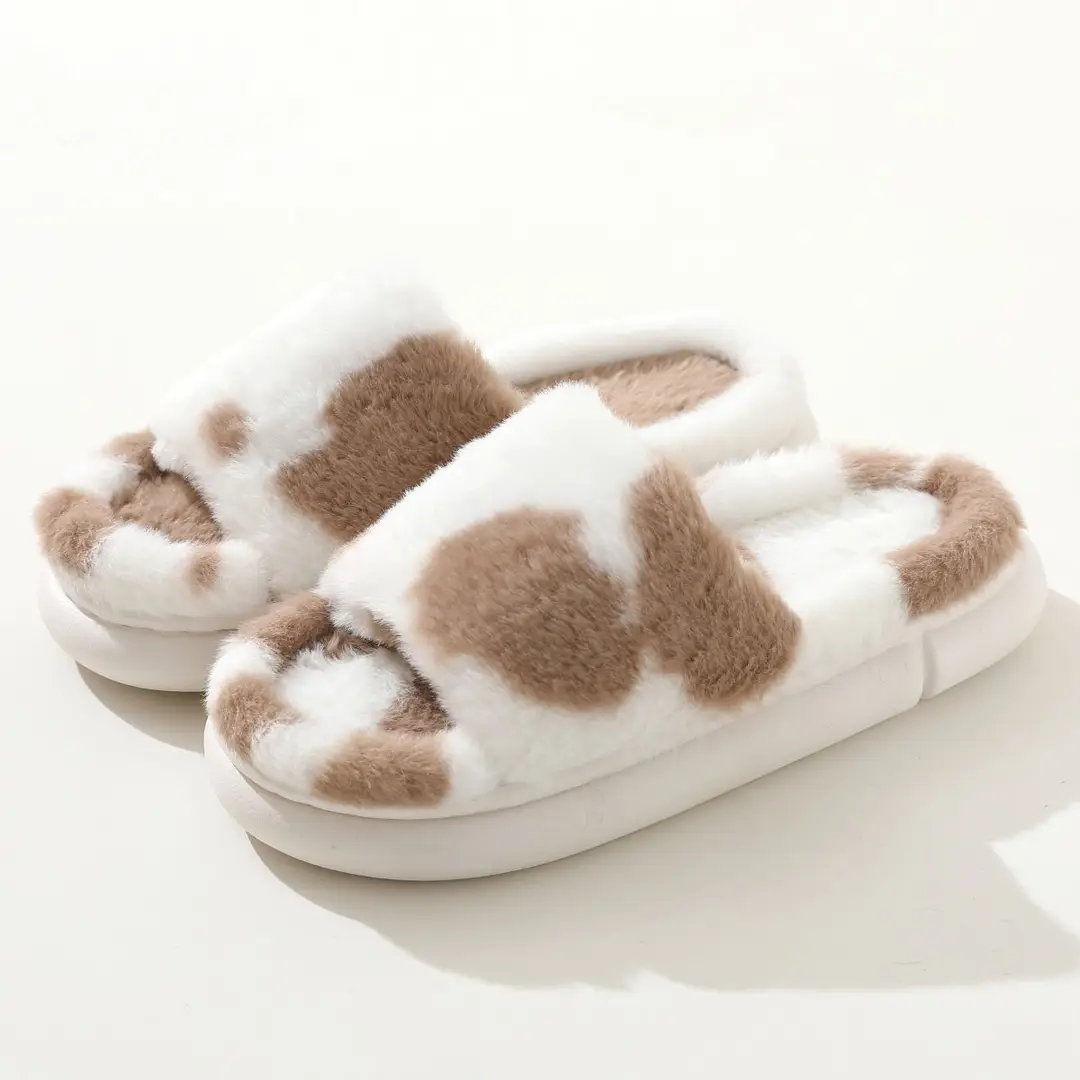 Fairy style thick-soled eva plush slippers women's outer wear 2022 autumn new plush home one-word cotton slippers — feature 24
