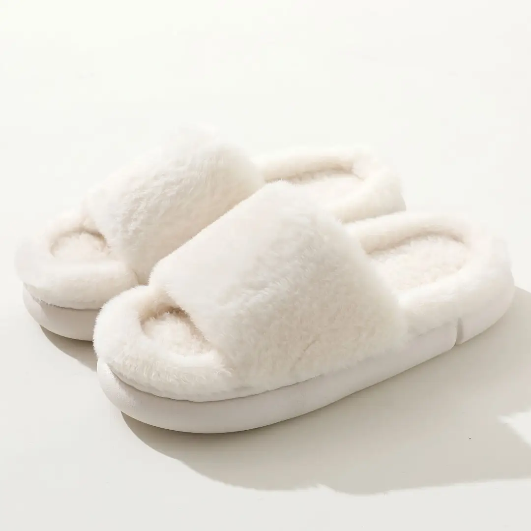 Fairy style thick-soled eva plush slippers women's outer wear 2022 autumn new plush home one-word cotton slippers — feature 25