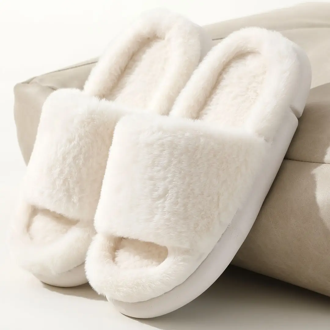 Fairy style thick-soled eva plush slippers women's outer wear 2022 autumn new plush home one-word cotton slippers — feature 26