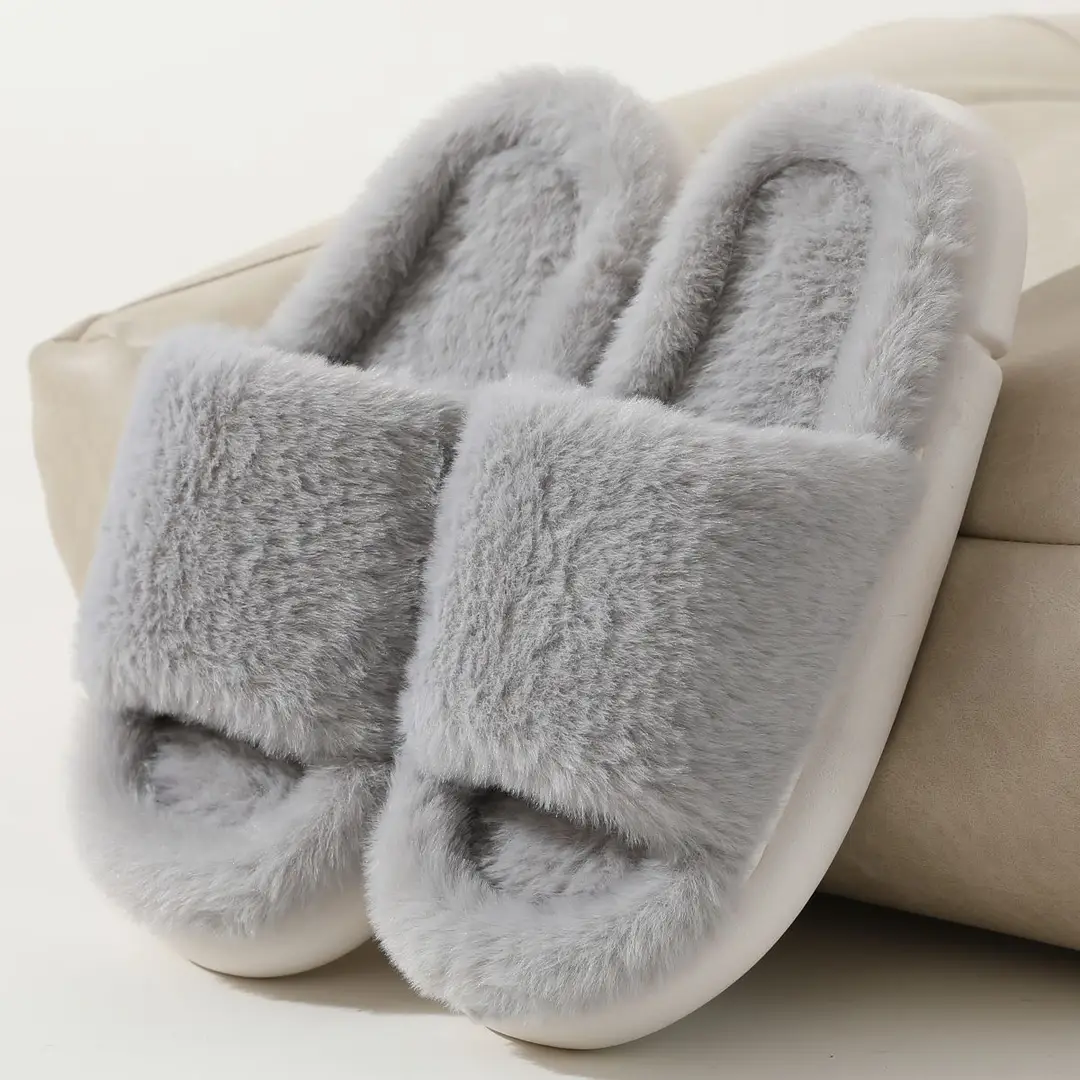 Fairy style thick-soled eva plush slippers women's outer wear 2022 autumn new plush home one-word cotton slippers — feature 32