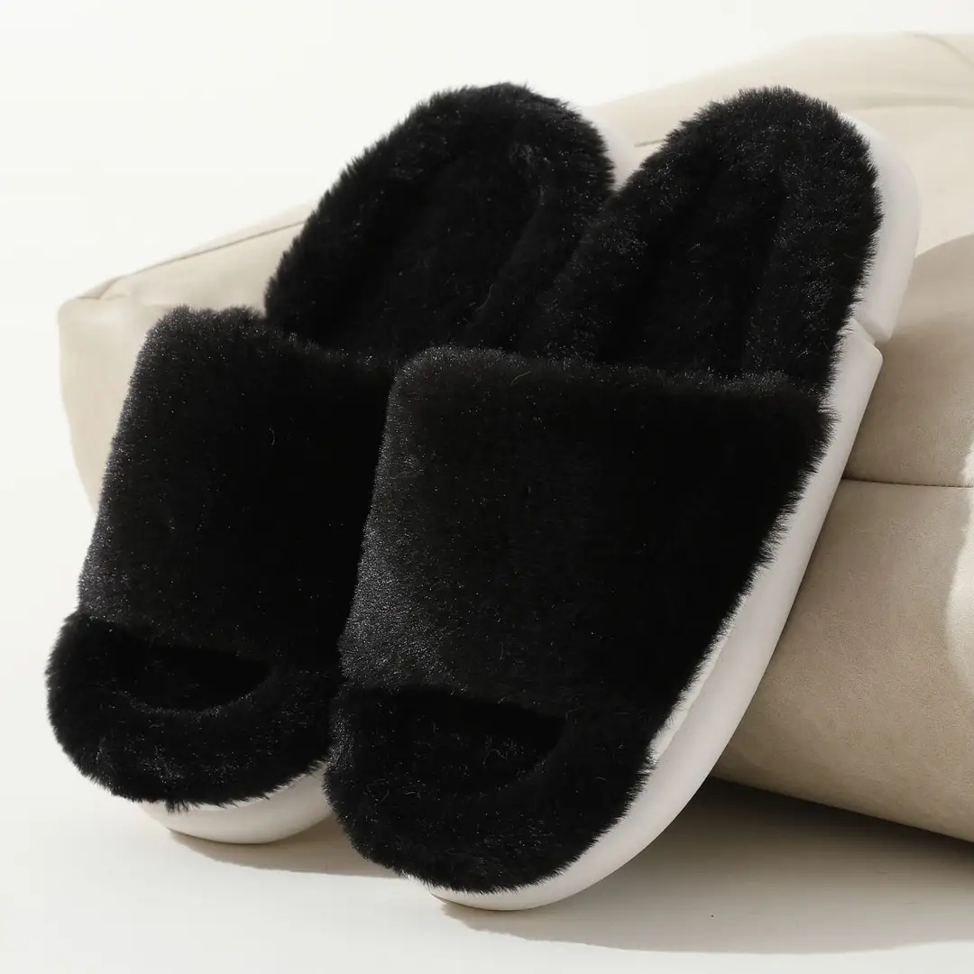 Fairy style thick-soled eva plush slippers women's outer wear 2022 autumn new plush home one-word cotton slippers — feature 33