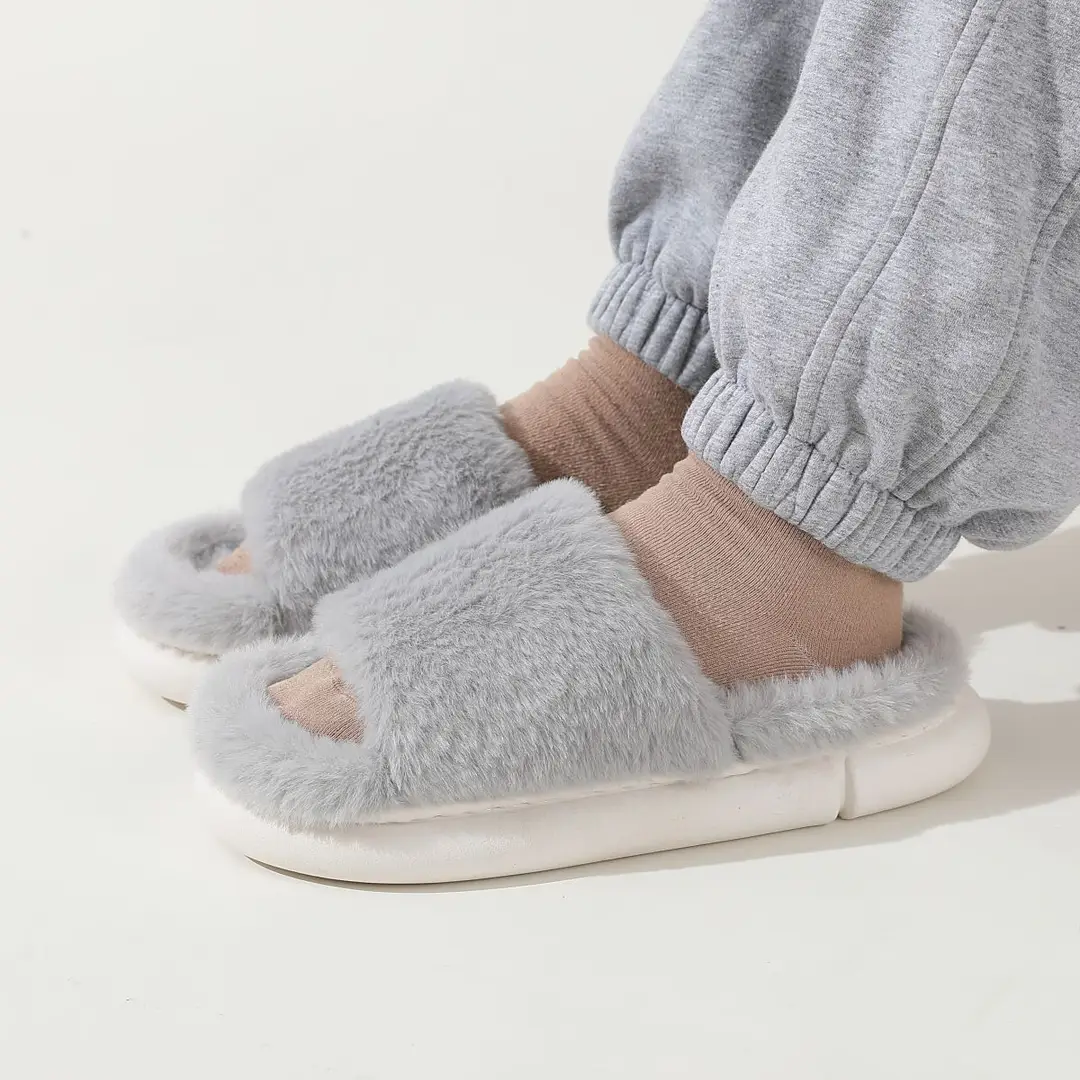 Fairy style thick-soled eva plush slippers women's outer wear 2022 autumn new plush home one-word cotton slippers — feature 34