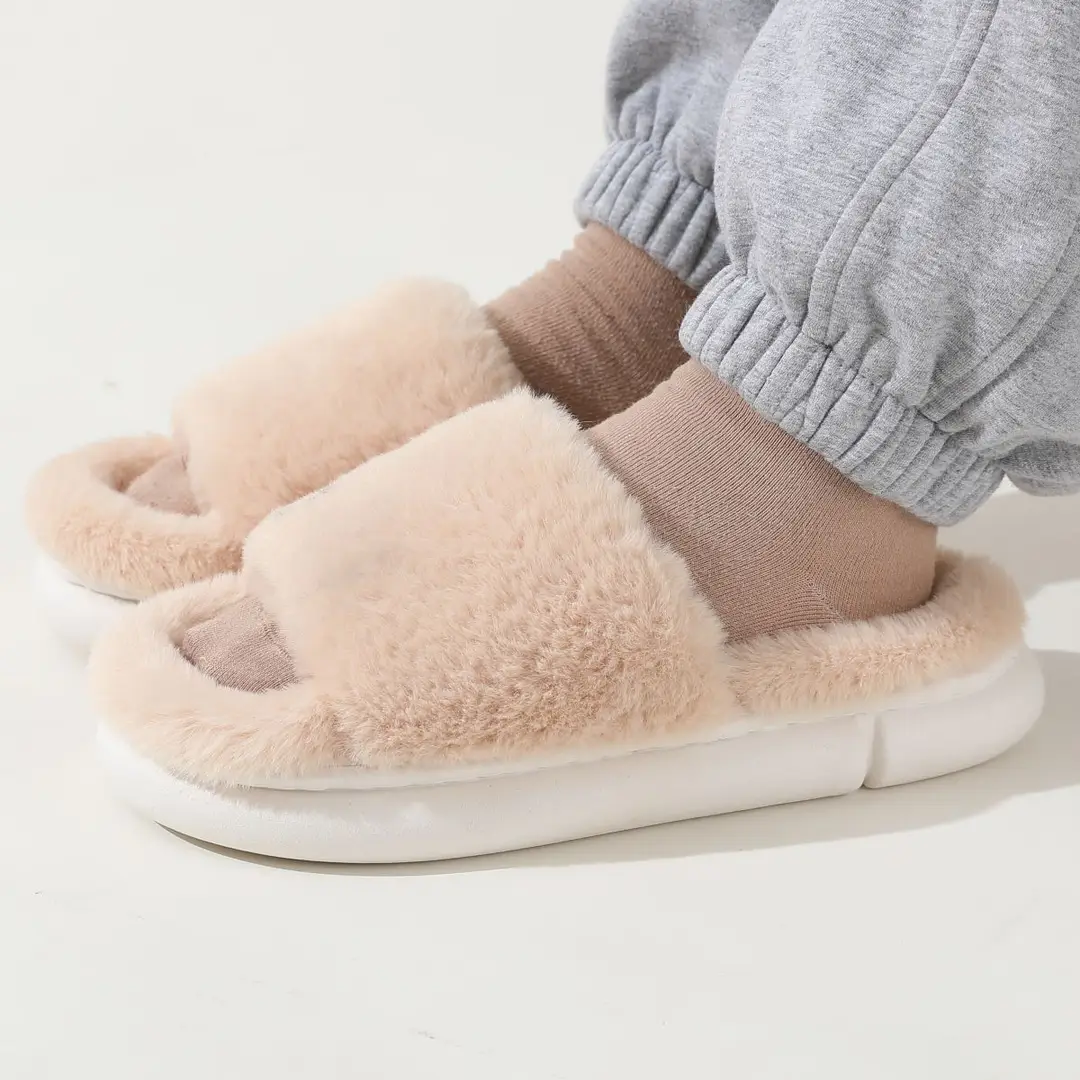 Fairy style thick-soled eva plush slippers women's outer wear 2022 autumn new plush home one-word cotton slippers — feature 35