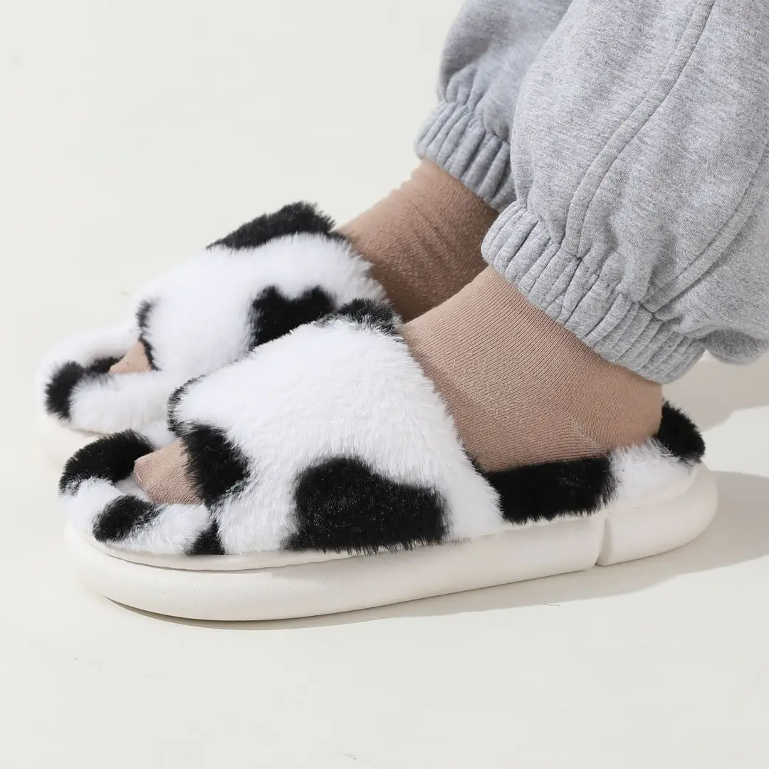 Fairy style thick-soled eva plush slippers women's outer wear 2022 autumn new plush home one-word cotton slippers — feature 36