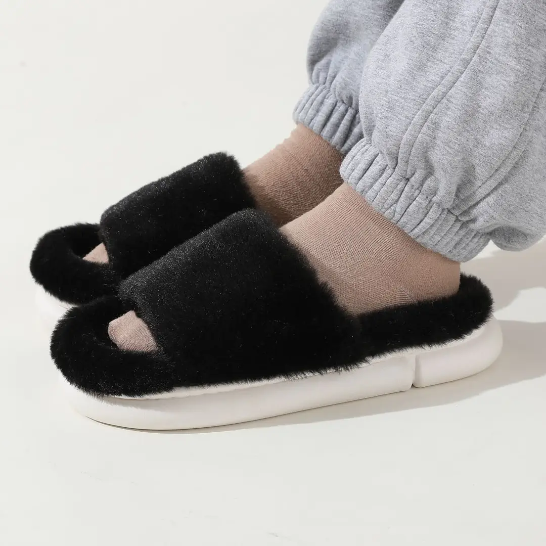 Fairy style thick-soled eva plush slippers women's outer wear 2022 autumn new plush home one-word cotton slippers — feature 37