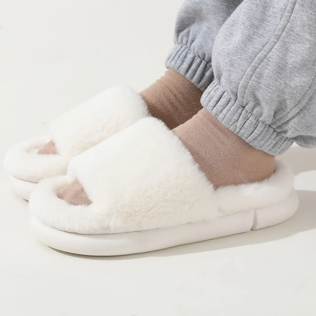 Fairy style thick-soled eva plush slippers women's outer wear 2022 autumn new plush home one-word cotton slippers — feature 38