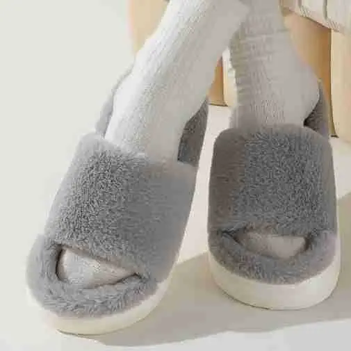 Fairy style thick-soled eva plush slippers women's outer wear 2022 autumn new plush home one-word cotton slippers — feature 5