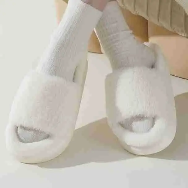 Fairy style thick-soled eva plush slippers women's outer wear 2022 autumn new plush home one-word cotton slippers — feature 7