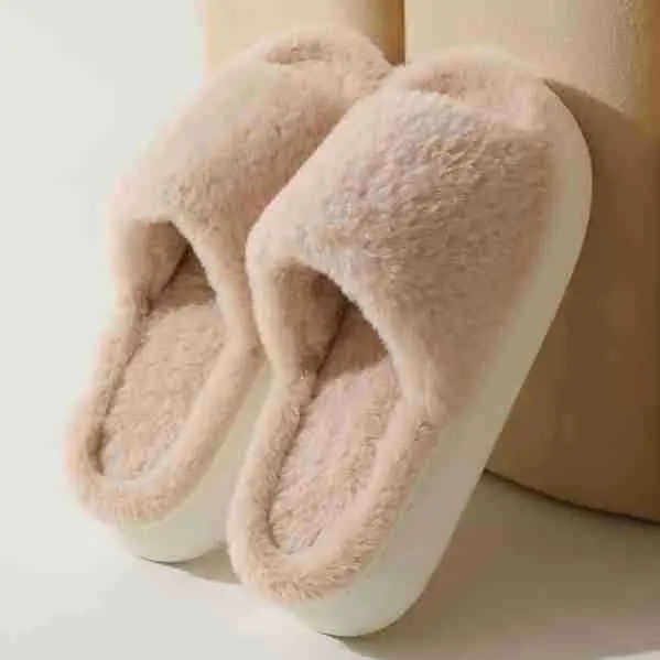 Fairy style thick-soled eva plush slippers women's outer wear 2022 autumn new plush home one-word cotton slippers — feature 8