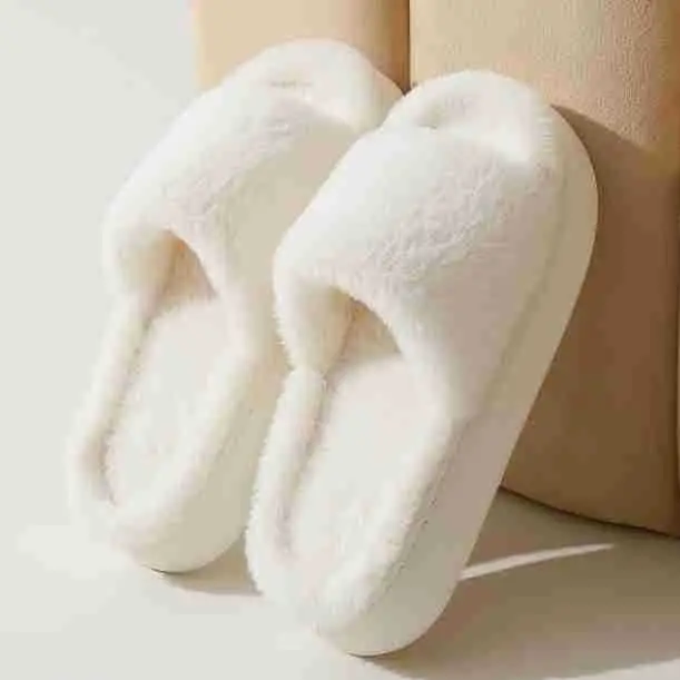 Fairy style thick-soled eva plush slippers women's outer wear 2022 autumn new plush home one-word cotton slippers — feature 9