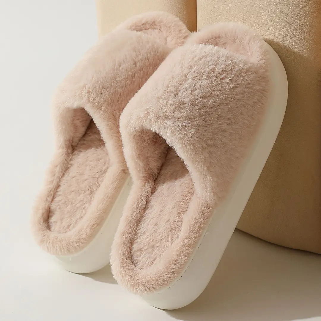 Fairy style thick-soled eva plush slippers women's outer wear 2022 autumn new plush home one-word cotton slippers - Image 2