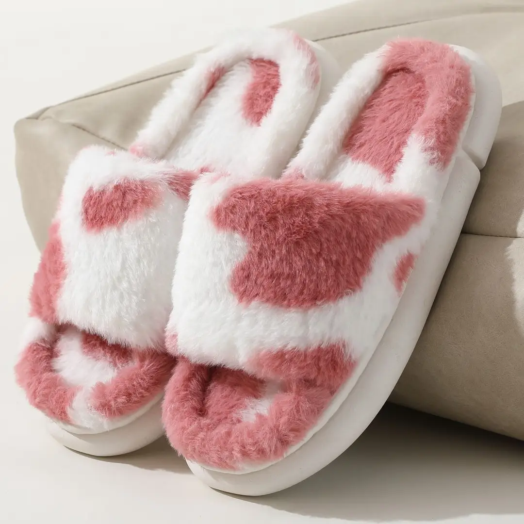 Fairy style thick-soled eva plush slippers women's outer wear 2022 autumn new plush home one-word cotton slippers — feature 28