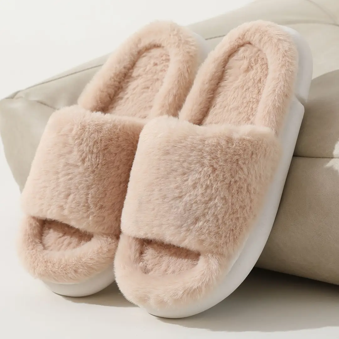 Fairy style thick-soled eva plush slippers women's outer wear 2022 autumn new plush home one-word cotton slippers - Image 4