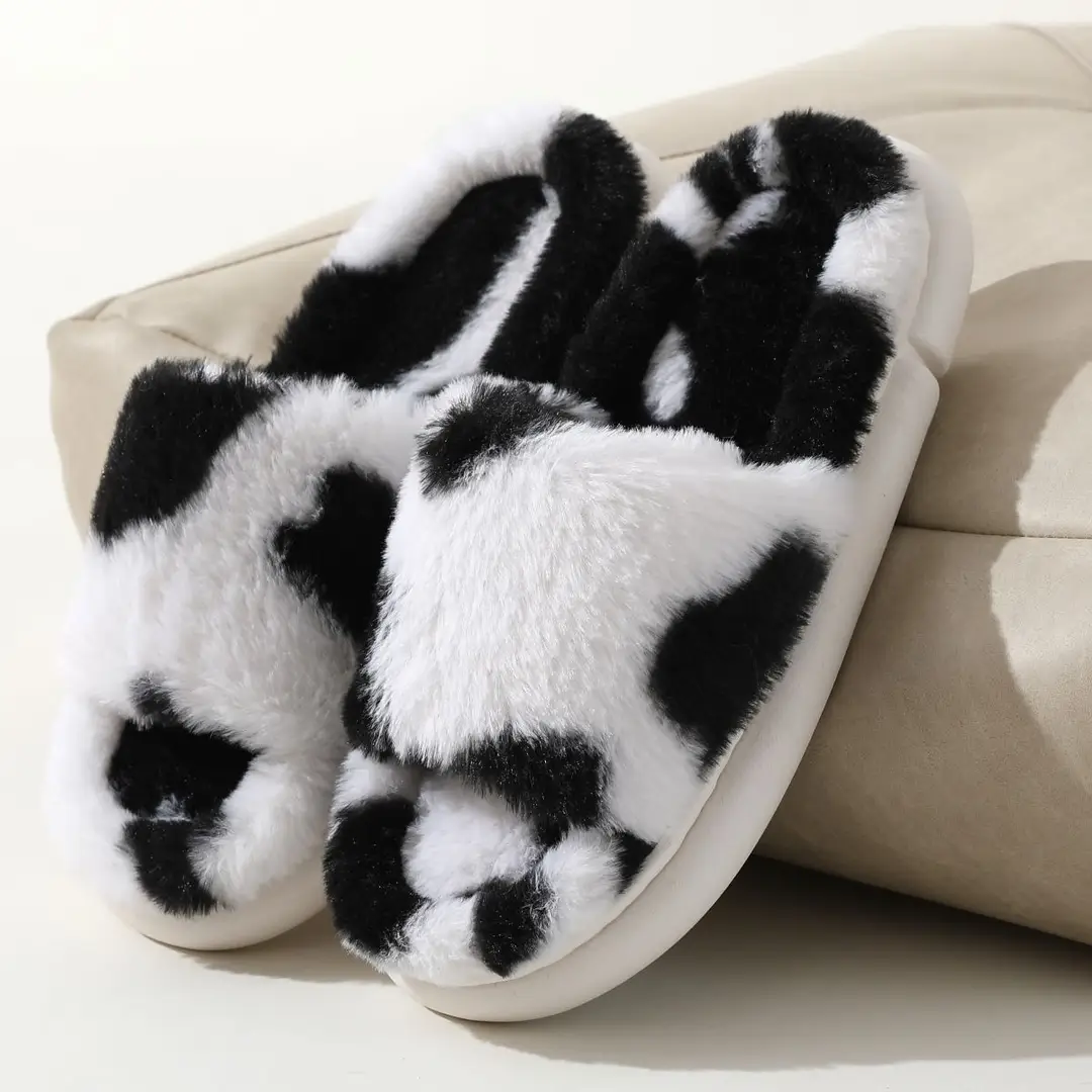 Fairy style thick-soled eva plush slippers women's outer wear 2022 autumn new plush home one-word cotton slippers - Image 5