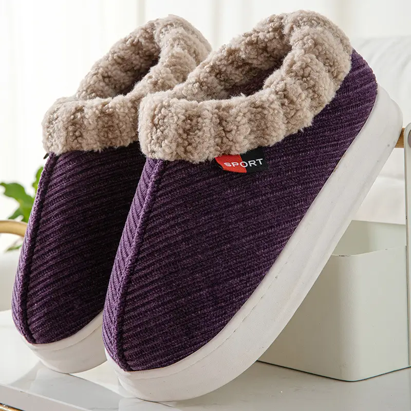 Winter new style cotton-padded slippers suede mouth women's indoor thickened fleece-lined warm non-slip adult home wholesale - Image 2