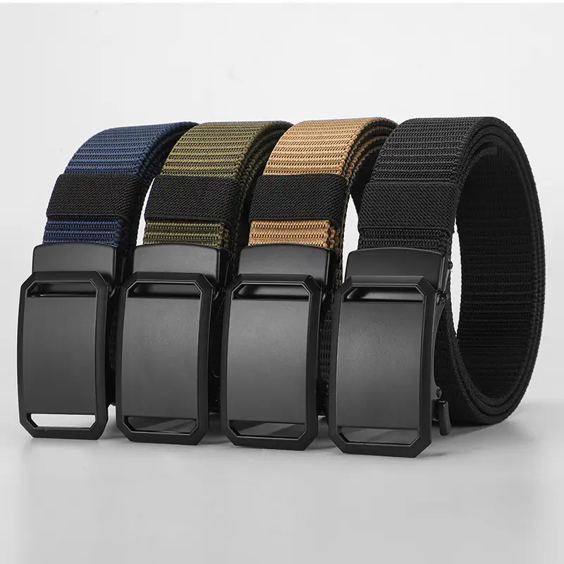 Men's Toothless Belt Automatic Buckle Canvas Black Brown Silver - Image 10
