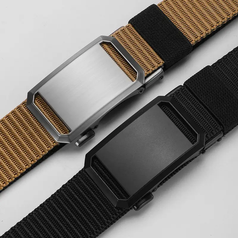 Men's Toothless Belt Automatic Buckle Canvas Black Brown Silver - Image 11