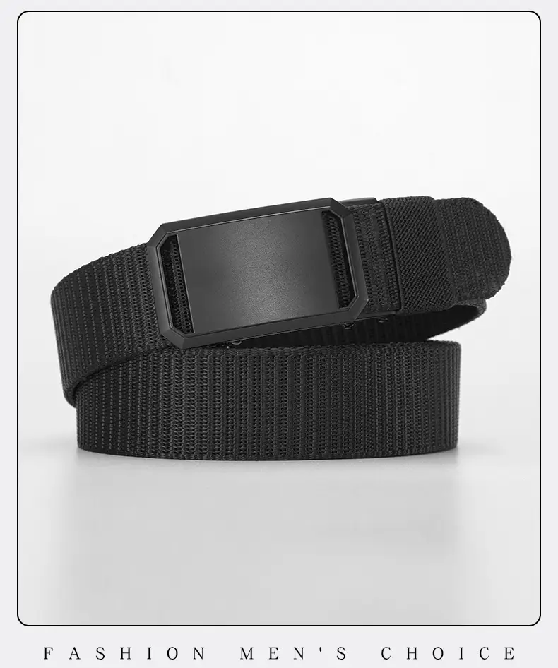 Men's Toothless Belt Automatic Buckle Canvas Black Brown Silver — feature 16