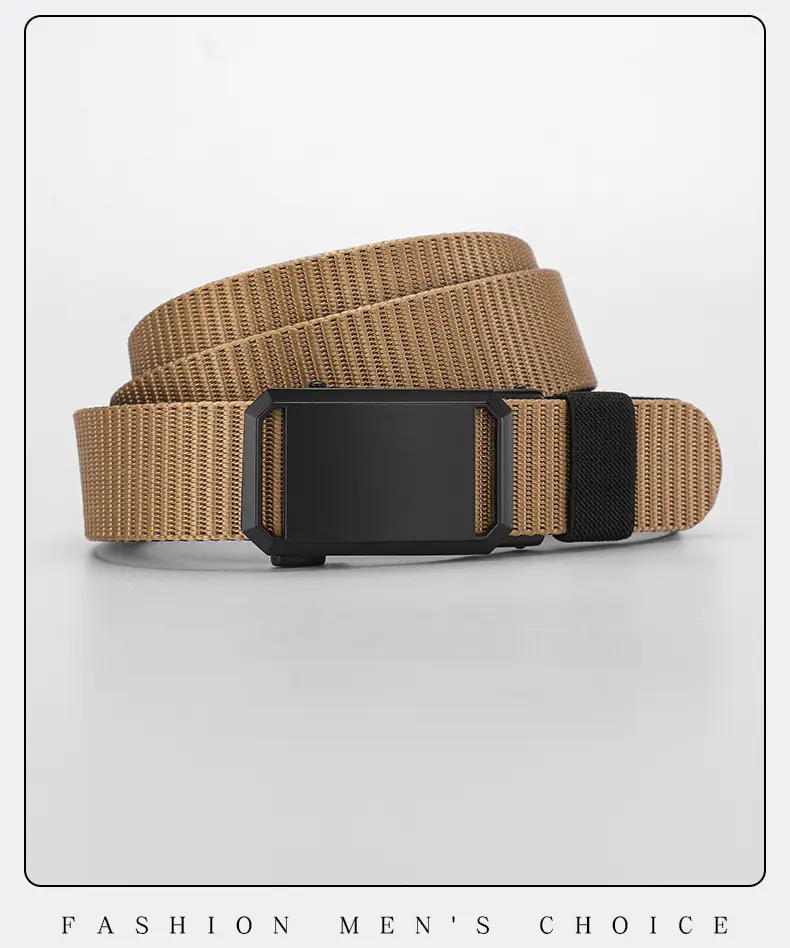 Men's Toothless Belt Automatic Buckle Canvas Black Brown Silver — feature 17
