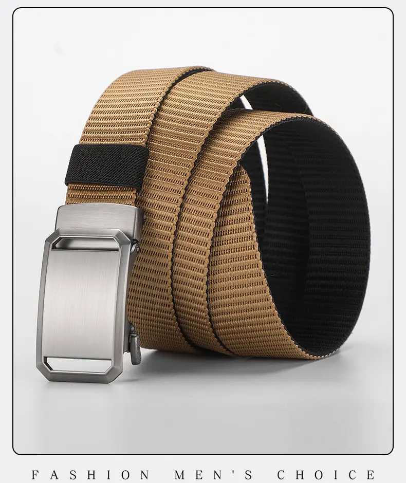 Men's Toothless Belt Automatic Buckle Canvas Black Brown Silver — feature 18