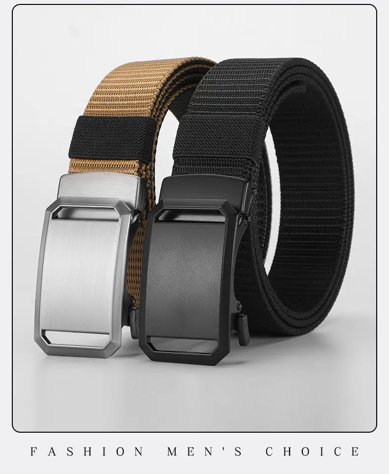 Men's Toothless Belt Automatic Buckle Canvas Black Brown Silver — feature 19