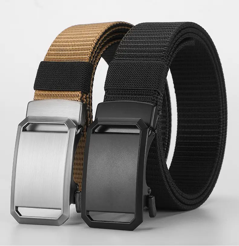 Men's Toothless Belt Automatic Buckle Canvas Black Brown Silver — feature 3